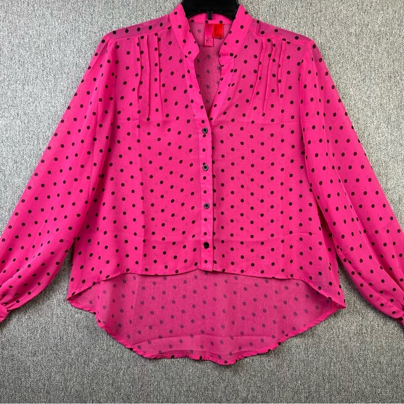 Forever 21 Exclusive Sheer Pink Polka Dot Hi-Low Flowy Blouse Women’s Size Small - Picture 5 of 7
